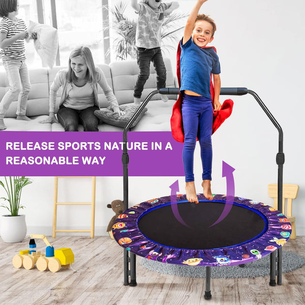 36'' Kids Trampoline Mini Trampoline Indoor & Outdoor Rebounder Trampolines with Adjustable Handle and Safety Padded Cover Foldable for Kids Toddler
