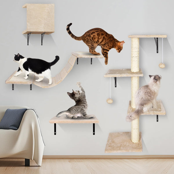 MASTERTOP Cat Wall Furniture, 4 in 1 Cat Tree Tower Scratching Posts, Indoor Cats Climbing Frame with Cats Hammock, Hanging Ball Toy, Kitten Wall