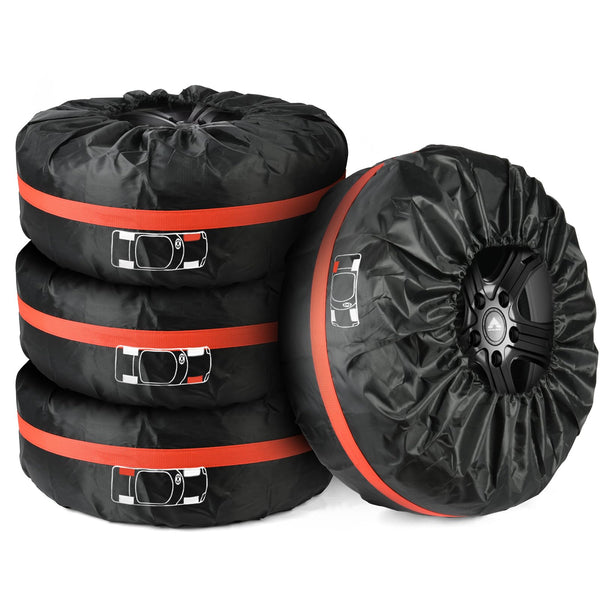 Car Spare Tire Covers 4 Pack, 13-18 IN Tyre Bag Set, Diameter 66cm Wheel Protection Cover, Tyre Bags with Handle, Waterproof Dustproof Auto Spare Tires Storage Bags for Car UV SUV Truck Black S