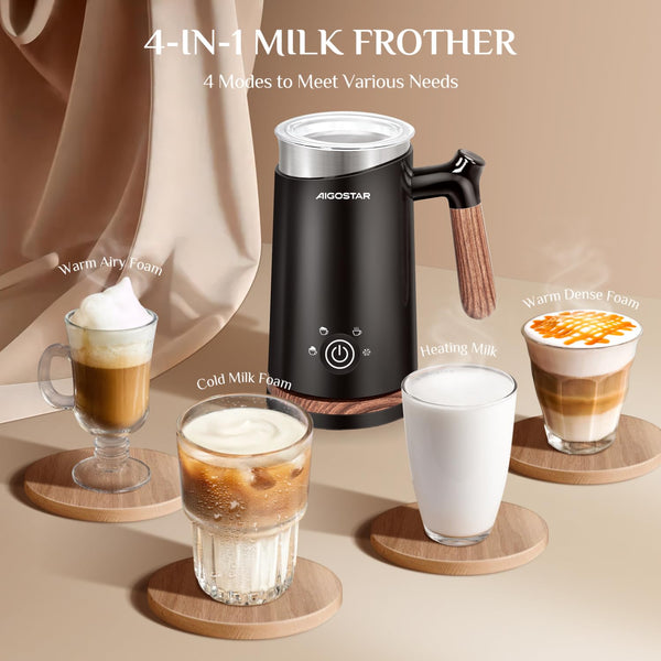 Aigostar Automatic Milk Frother and Warmer, Electric Milk Steamer Milk Heater, 4 in 1 Hot & Cold Milk Foamer Coffee Frother for Latte Cappuccino Hot