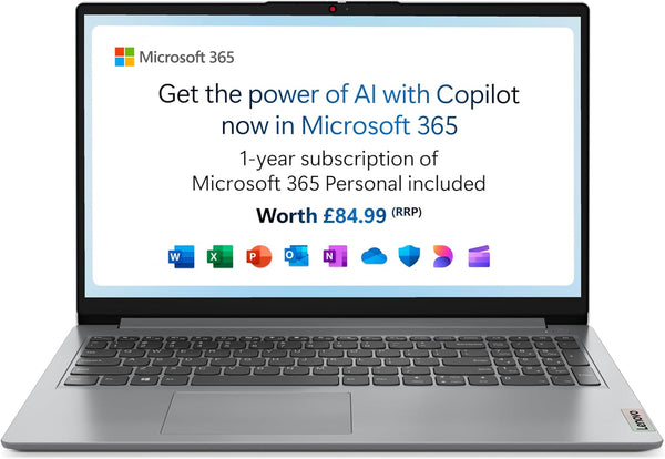 Lenovo IdeaPad 1 | 15 inch Full HD Laptop | AMD Ryzen 3 7320U | 8GB RAM | 128GB SSD | Windows 11 Home in S Mode| Cloud Grey