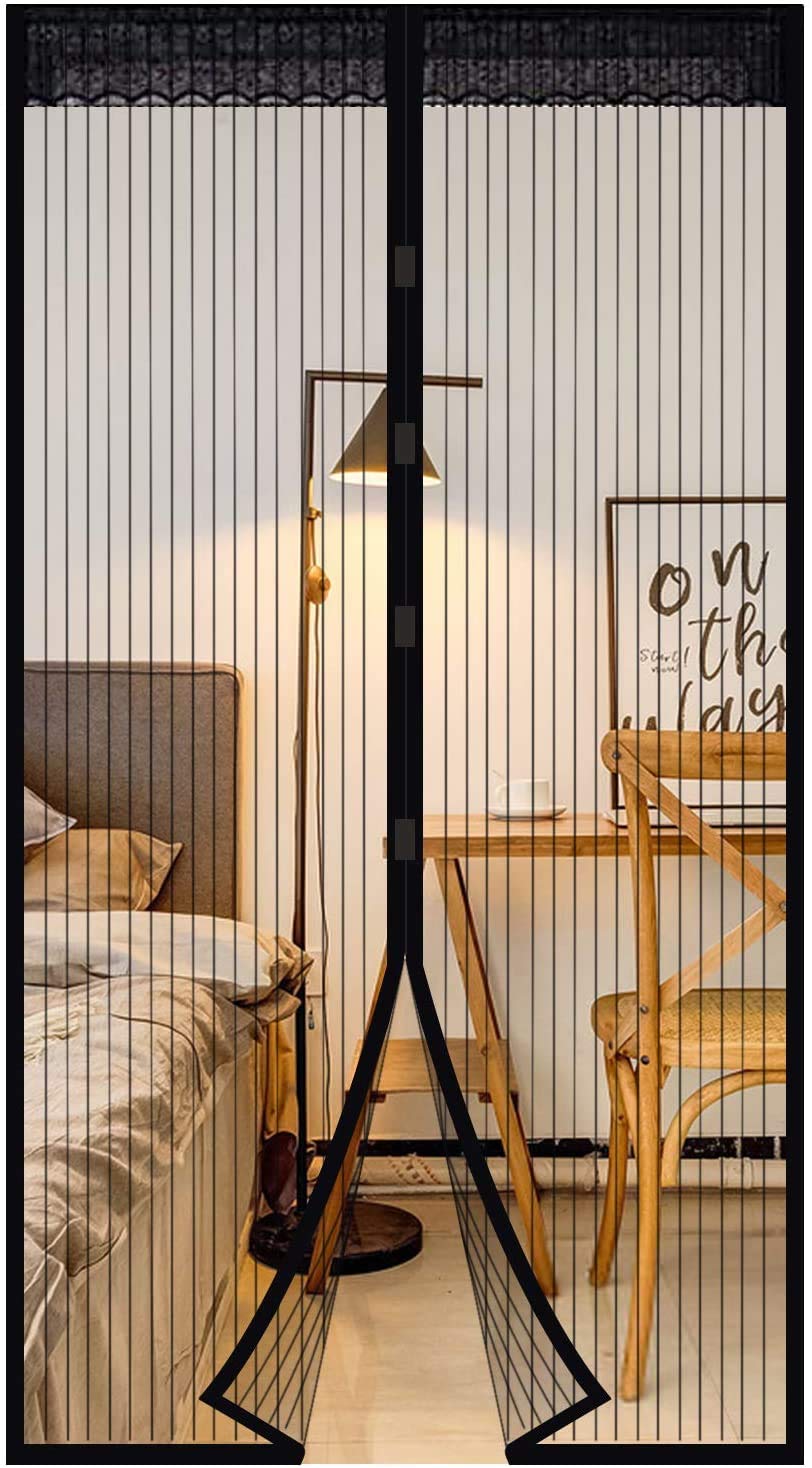 EXTSUD Magnetic Fly Screen Door Keep Insects Out Mosquito Door Screen Easy to Install without Drilling Top-to-Bottom Seal Automatically for Balcony Sliding Living Room Children's Room, 90x210 cm