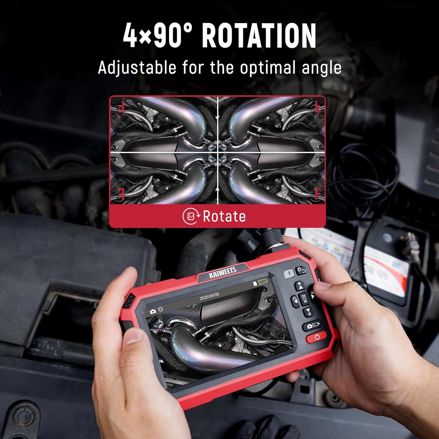 Endoscope Endoscope Camera Dual Lens, KAIWEETS 1920P 5" IPS Split-Screen Display Inspection Cameras with Light, 6.9mm IP67 Waterproof Borescope, 16.5FT Detachable Semi-Rigid Cable, Gadgets for Men