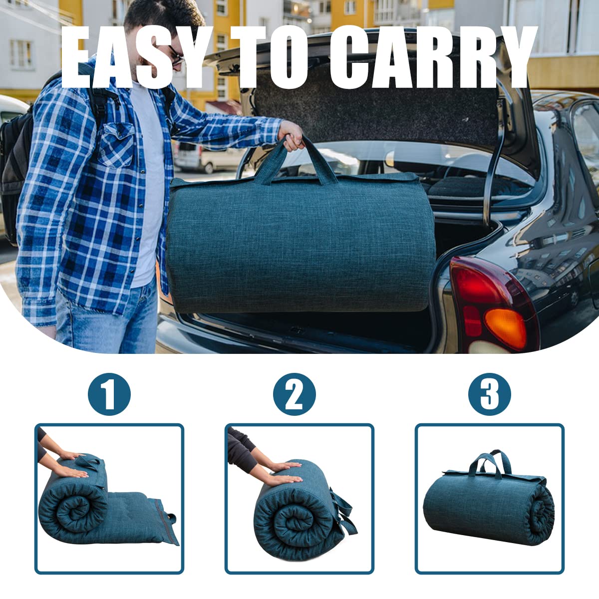 MAXYOYO Portable Foldable Futon Mattress, Hypoallergenic Fabric and High-Density Foam Mattress Pad with Handle and Zipper for Outdoor Indoor Camping