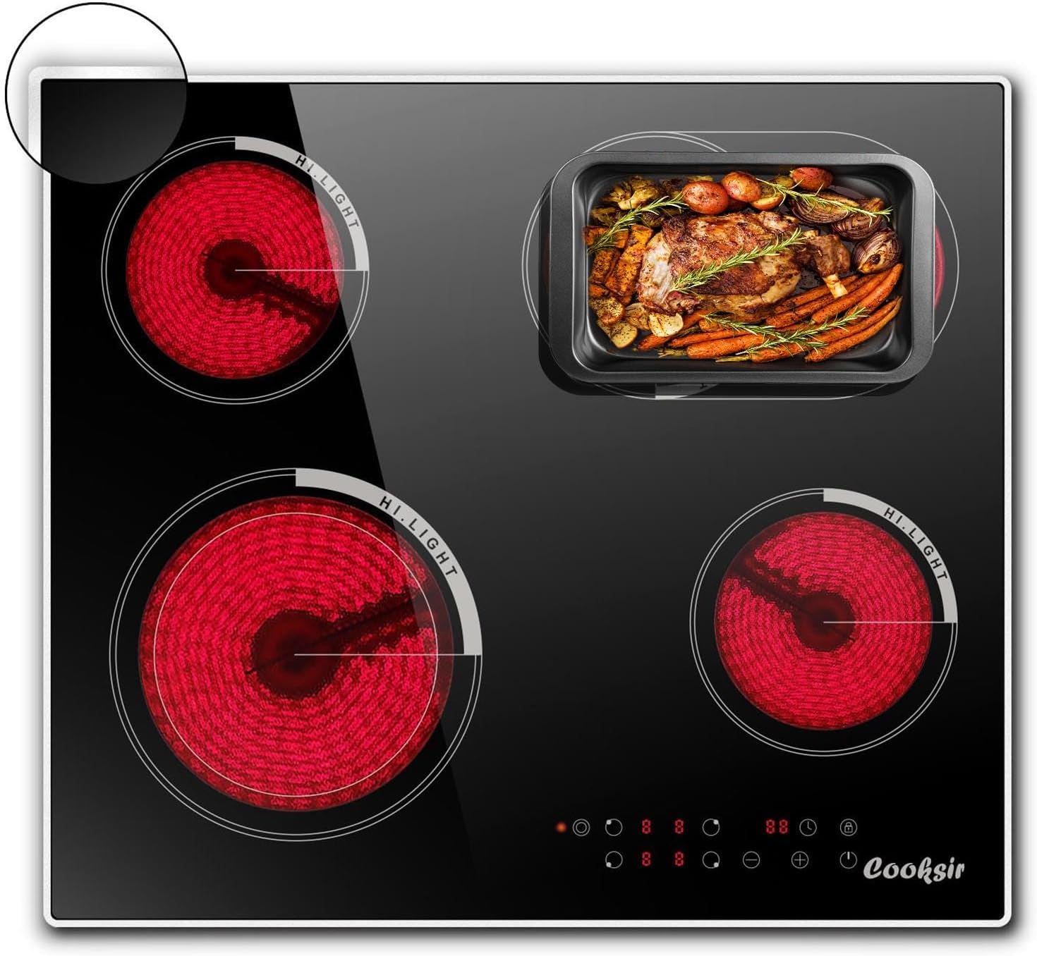 Cooksir Electric Hob 60cm, Ceramic Hob 4 Ring 6700W, Electric Hob 4 Zone with Expandable Dual and Oval Zone, Built-in Hob with Frame, Timer, Safety Lock, 220-240V(No Plug)