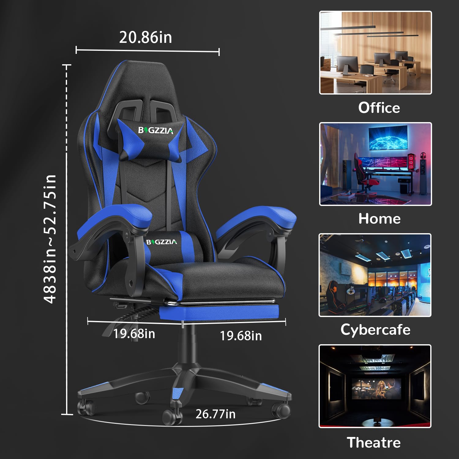 bigzzia Ergonomic Gaming Chair - Gamer Chairs with Lumbar Cushion + Headrest, Height-Adjustable Office & Computer Chair for Adults (without footrest, White)