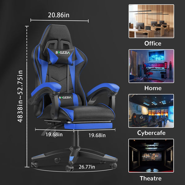 bigzzia Ergonomic Gaming Chair - Gamer Chairs with Lumbar Cushion + Headrest, Height-Adjustable Office & Computer Chair for Adults (without footrest, White)