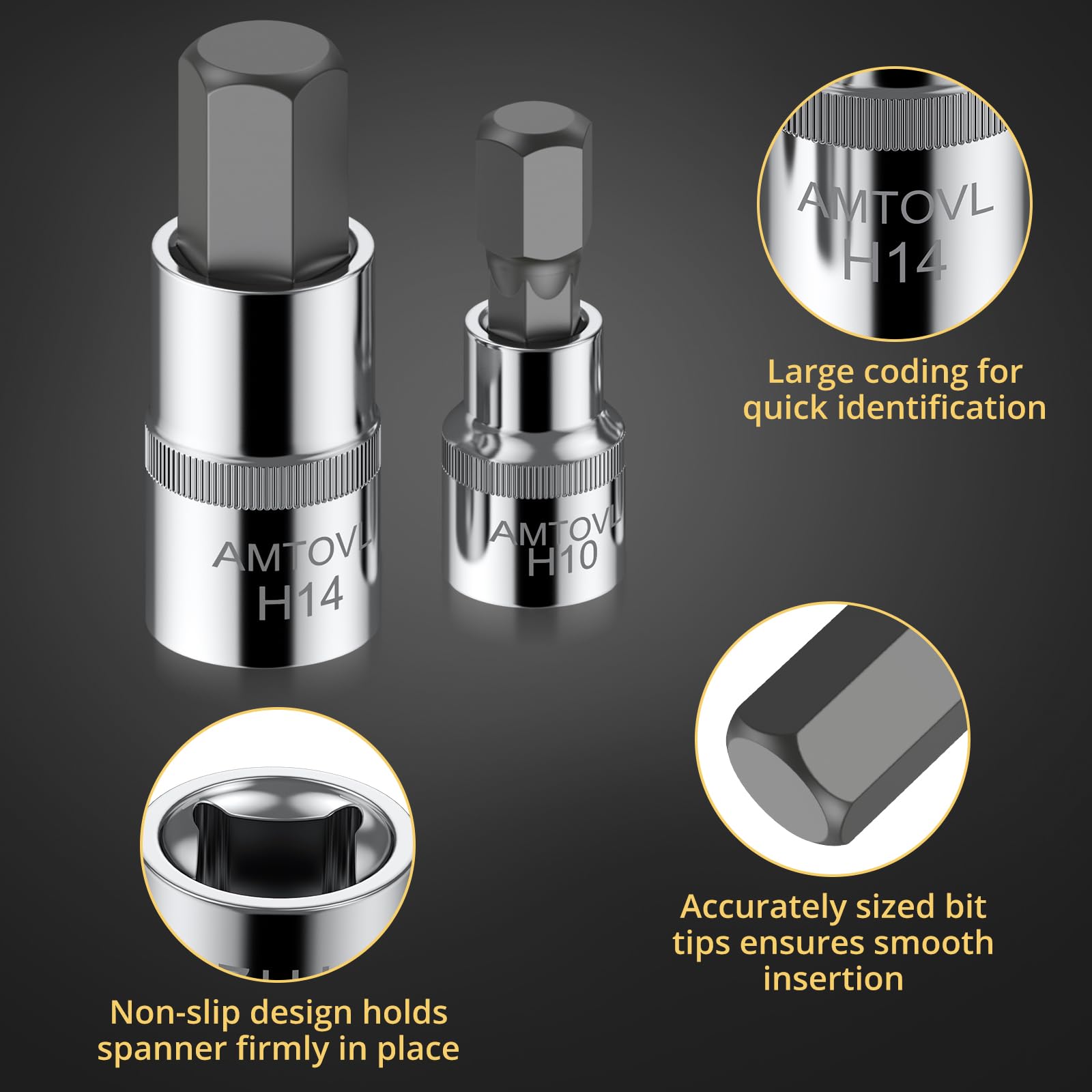 AMTOVL 15-Piece Triple Square Spline Bit Socket Set - S2 Alloy Steel & 50BV30 CRV XZN Bits - Includes 1/4", 3/8", 1/2" Drive Sizes (4,5,6,8,9,10,16,18mm) with Adapter - Fit for Automotive & DIY