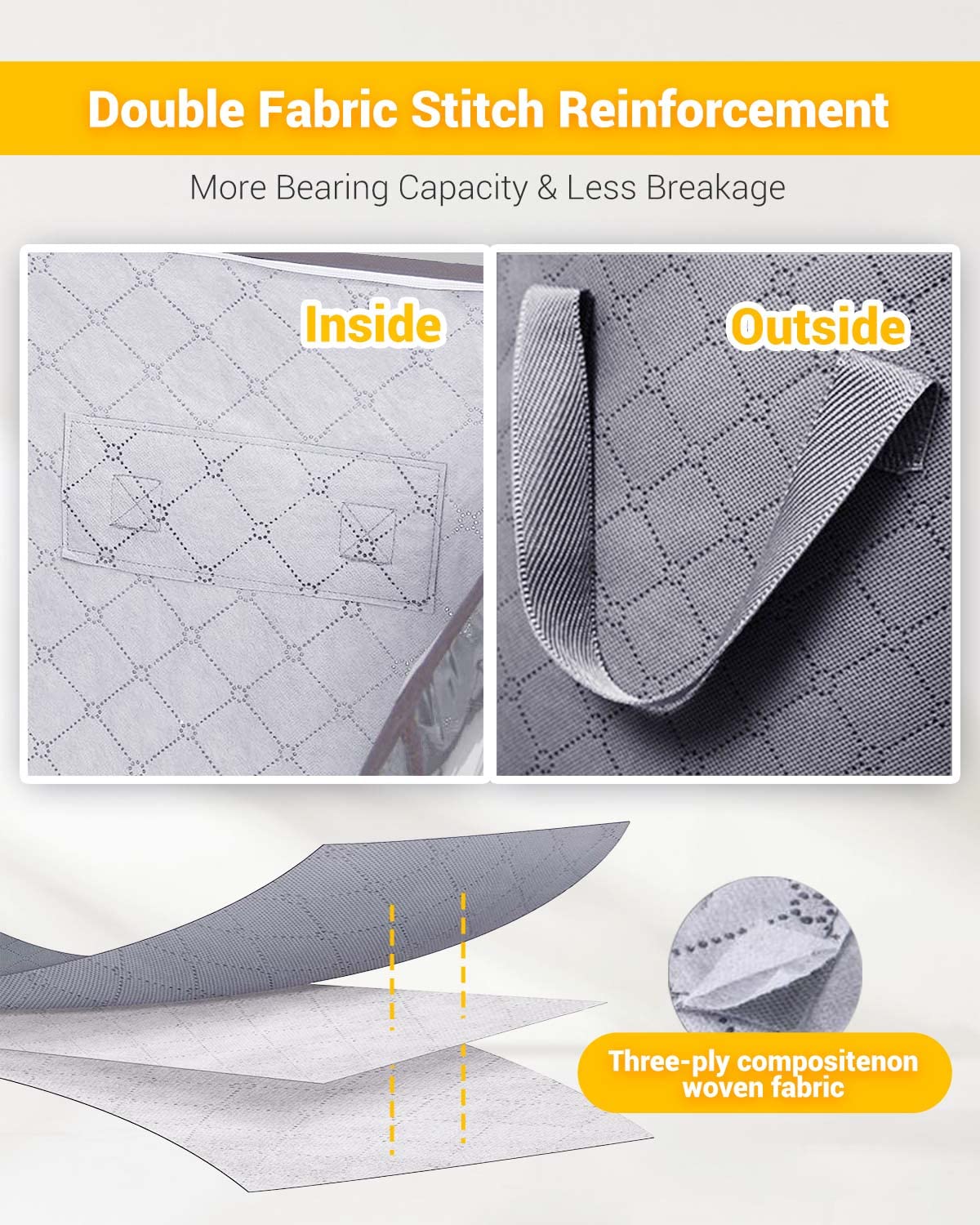 KALAHOL 90L Large Capacity Clothes Storage Bags with Zips, Storage Boxes with Lids, Reinforced Handle, Foldable, Thick Fabric, for Comforters, Clothes, Blankets, Bedding, 4 Pack, Dark Grey