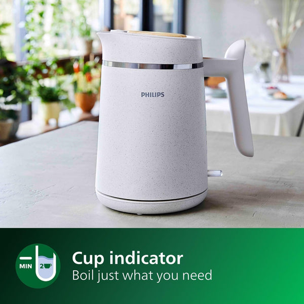 Philips Eco Conscious Edition Kettle 5000 Series, 100% Bio-based plastics*, 1.7 L Capacity, Cordless + 360° Pirouette Base, Silk White Matt Finish, (HD9365/11)