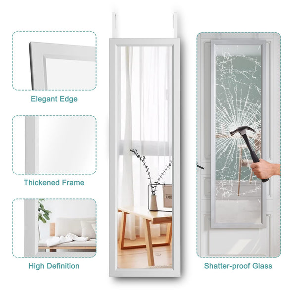 Dripex Over Door Mirror Full Length, 110 x 33cm Wall Mounted Mirror Door Hung Mirror for Bathroom/Bedroom/Wardrobe - Toughened Glass, Silver