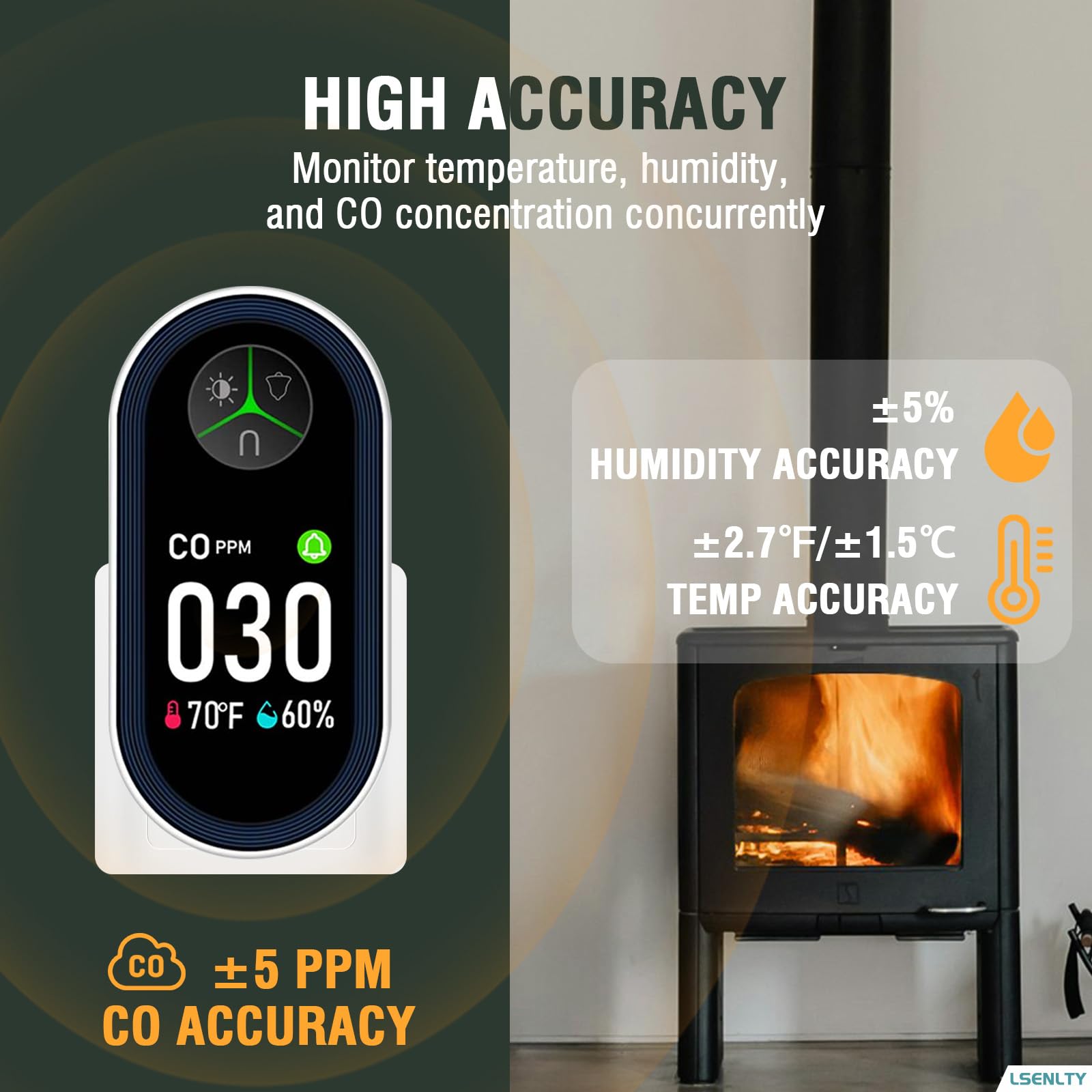 LSENLTY Upgraded Carbon Monoxide Detector Plug in Wall, Carbon Monoxide Detectors with HD Screen&Indicator Visual&Audible Alarm, 3-in-1 CO Detector(CO Gas Meter, Temp and Humidity) for Home RV Travel