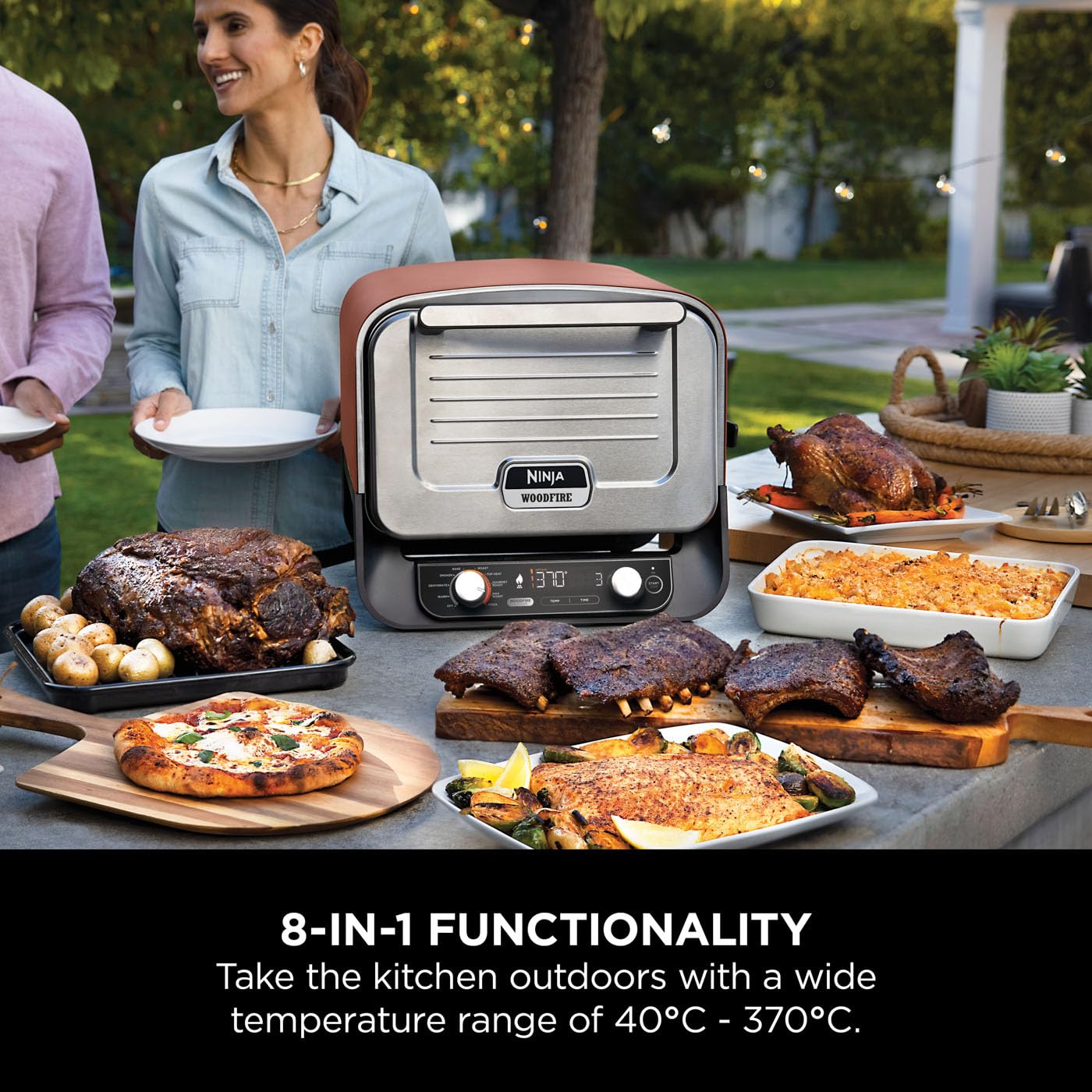 Ninja Artisan Electric Outdoor Pizza Oven & Air Fryer, 4 Functions: Pizza, Air Fry, Bake & Prove, 5 Pizza Settings, Includes 12-inch Pizza Stone, Pizza Peel, Baking Tray & Air Fry Basket, Grey MO201UK