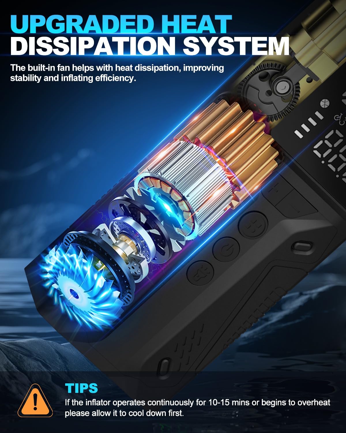 E-SMARTER Tyre Inflator Air Compressor, 6000mAh 150 PSI Bike Pump with Overinflate Protection, Fast Inflation Portable Tyre Inflator for Car LCD Display, Air Pump for Tyres and Other Inflatables