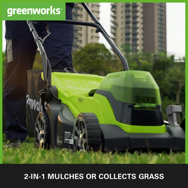 Greenworks G24X2LM36K4X Cordless Lawnmower for Lawns up to 420m², 36cm Cutting Width, 40L Bag PLUS Two of 2x24V(48V equivalent) 4Ah Batteries & Twin Charger, 3 Year Guarantee