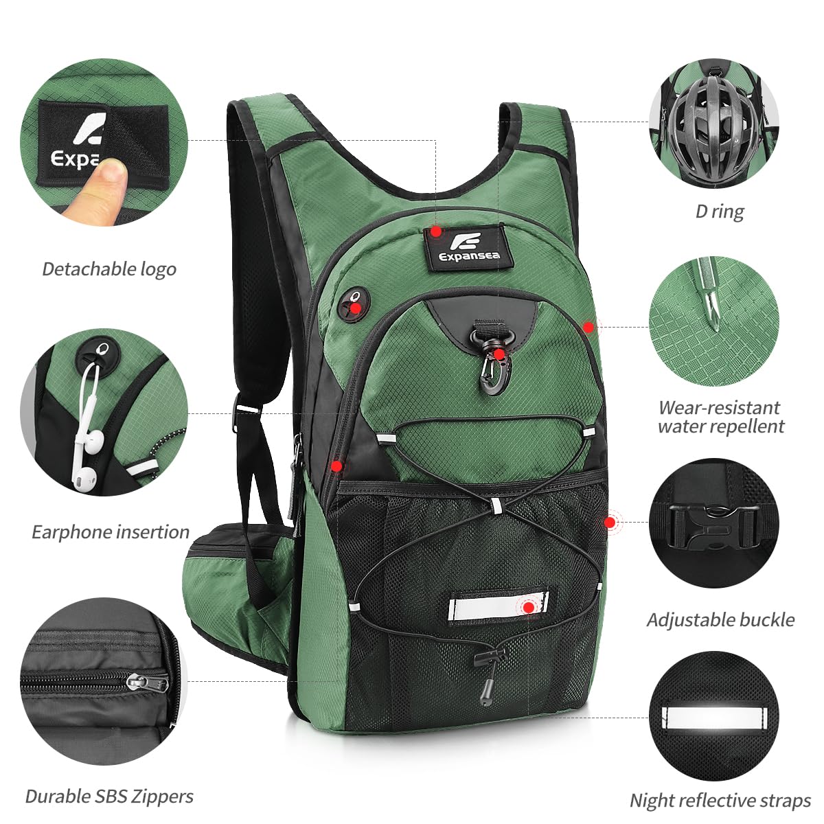 Expansea Hydration Backpack, Lightweight Insulation Hydration Pack with 3L Water Bladder, Waterproof and Breathable Large Capacity Outdoor Sport