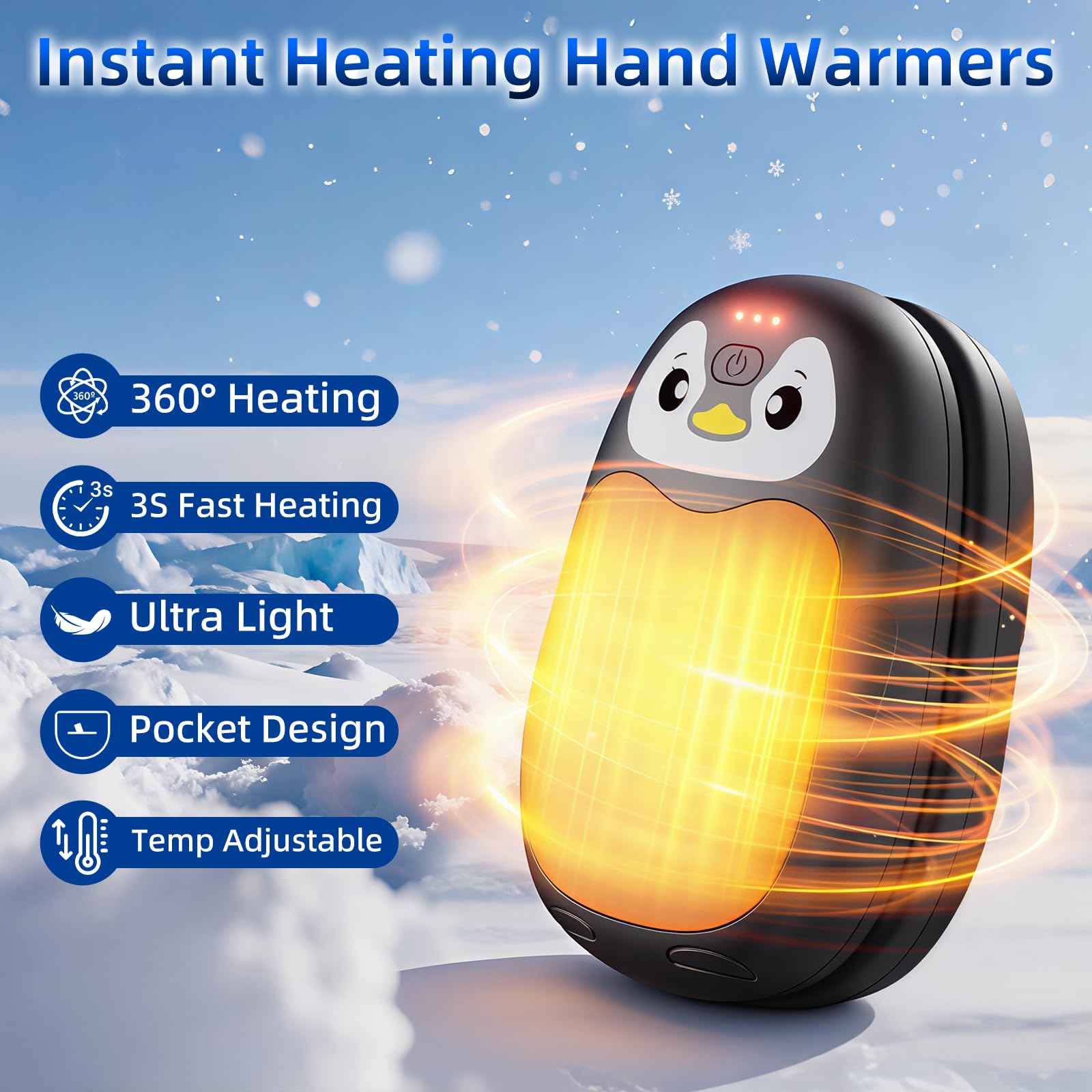 Hand Warmers Rechargeable, 8000mAh Electric Handwarmers, 2 pack Pocket HandWarmer, 3 Levels Heating, Portable for Pocket, Gloves, Golf Skiing Camping, Tech Gifts for Men Women, Black