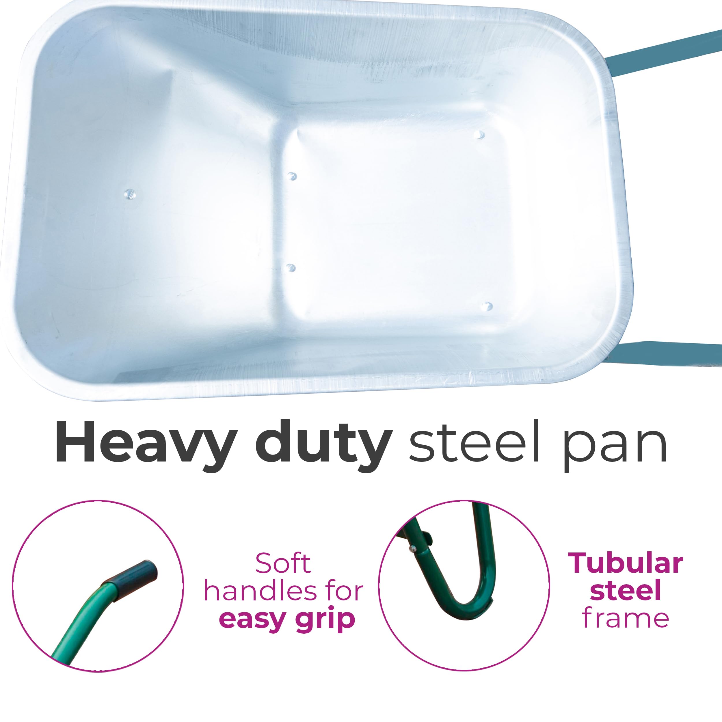 Neo Wheelbarrow Home Garden Cart Galvanised with Pneumatic Tyre (65L), Silver