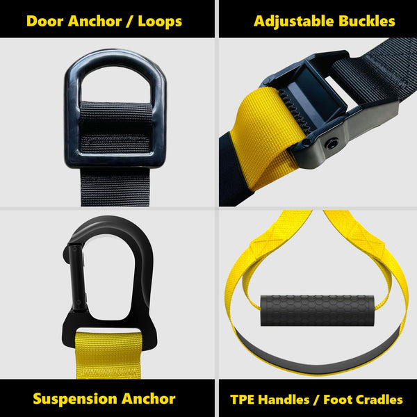 FITKIT Bodyweight Fitness Training Kit, Home Resistance Trainer Straps for Total Body Workouts (Yellow)