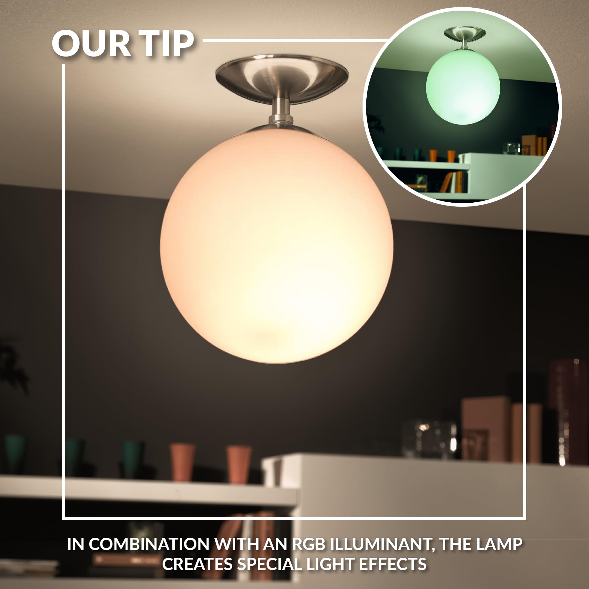 Eglo Ceiling lamp Rondo, 1 Flame Ceiling Light, Material: Steel, Colour: matt Nickel, Glass: matt Opal White, Socket: E27