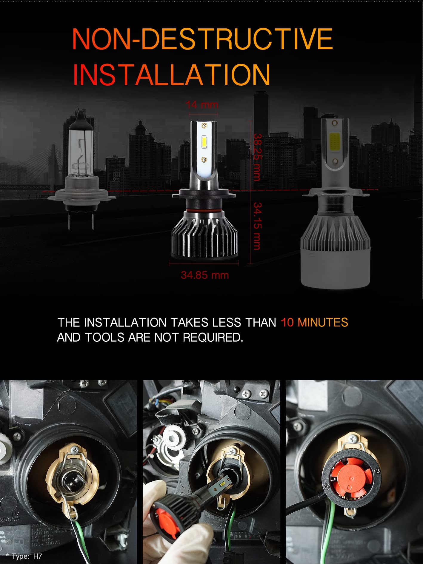 HELIOS H4 / HB2 Headlight Bulbs Led 18000 LM Super Bright Fan Cooling All In One Cool White Conversion Kit Hi/Lo (DC 9-30V) 6000K (36W x2) 30,000Hours over 200% Brighter, Braided Cable