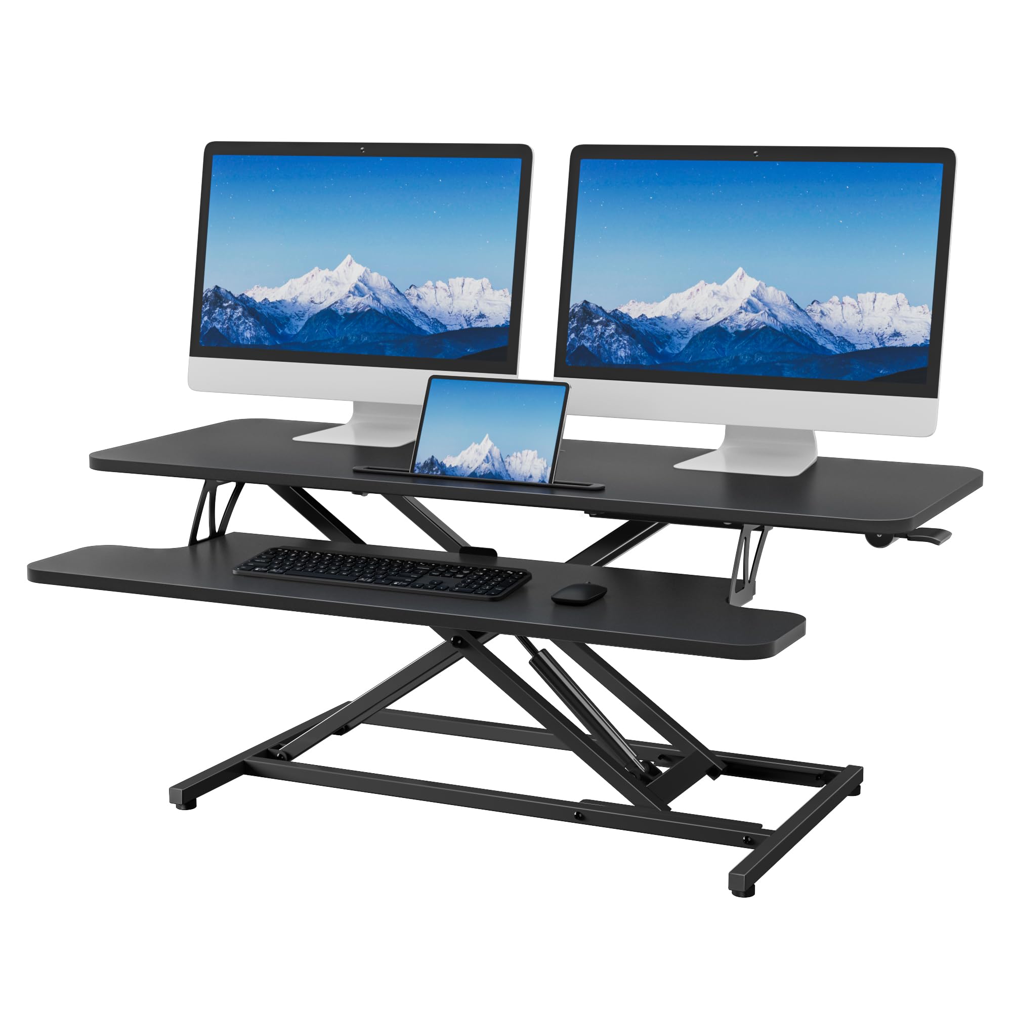 ERGOMAKER Standing Desk Converter, 36"/91cm Wide Height Adjustable Quick Sit to Stand Up Desk Riser for Dual Monitor