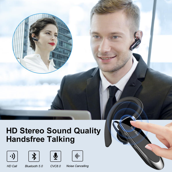 New bee Handsfree Bluetooth Earpiece, Wireless Bluetooth Headset with Microphone 60 Days Standby Headphones with Microphone for iPhone, Samsung, HTC, LG, Sony, PC (Black)