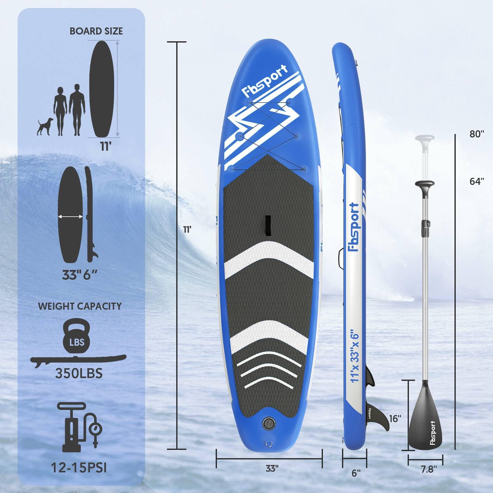 FBSPORT Inflatable Stand Up Paddle Boards,SUP Board,6" Thick Stand Up Paddle Boarding,Paddling Board for Youth & Adult,Surfboard,SUP with Adjustable Paddle/Backpack/Pump/Removable Fin