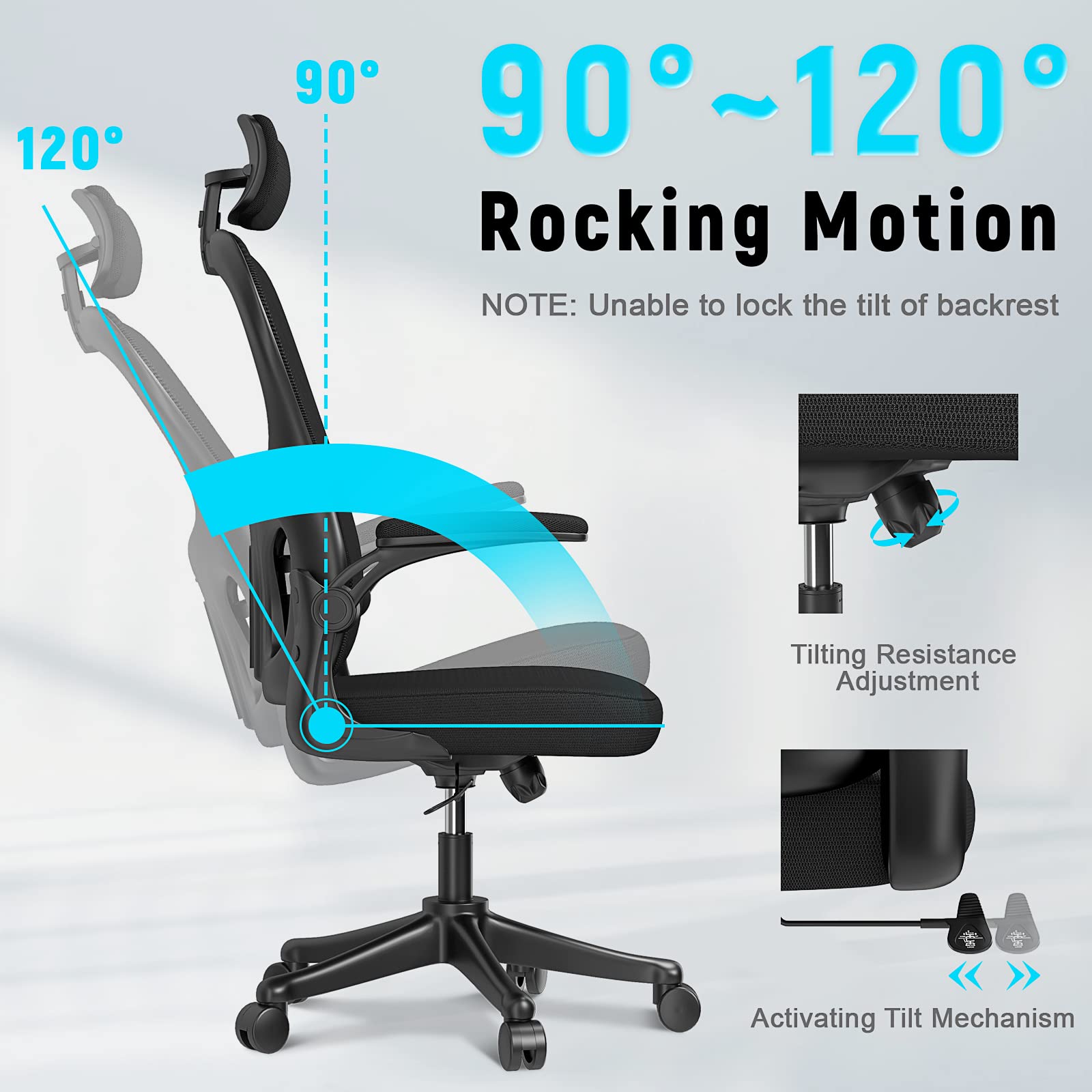 naspaluro Office Chair Ergonomic Desk with 90° Flip-up Armrest Lumbar Support, Height Adjustable Chair, Executive Swivel Computer Padded Seat Cushion for Home/Office