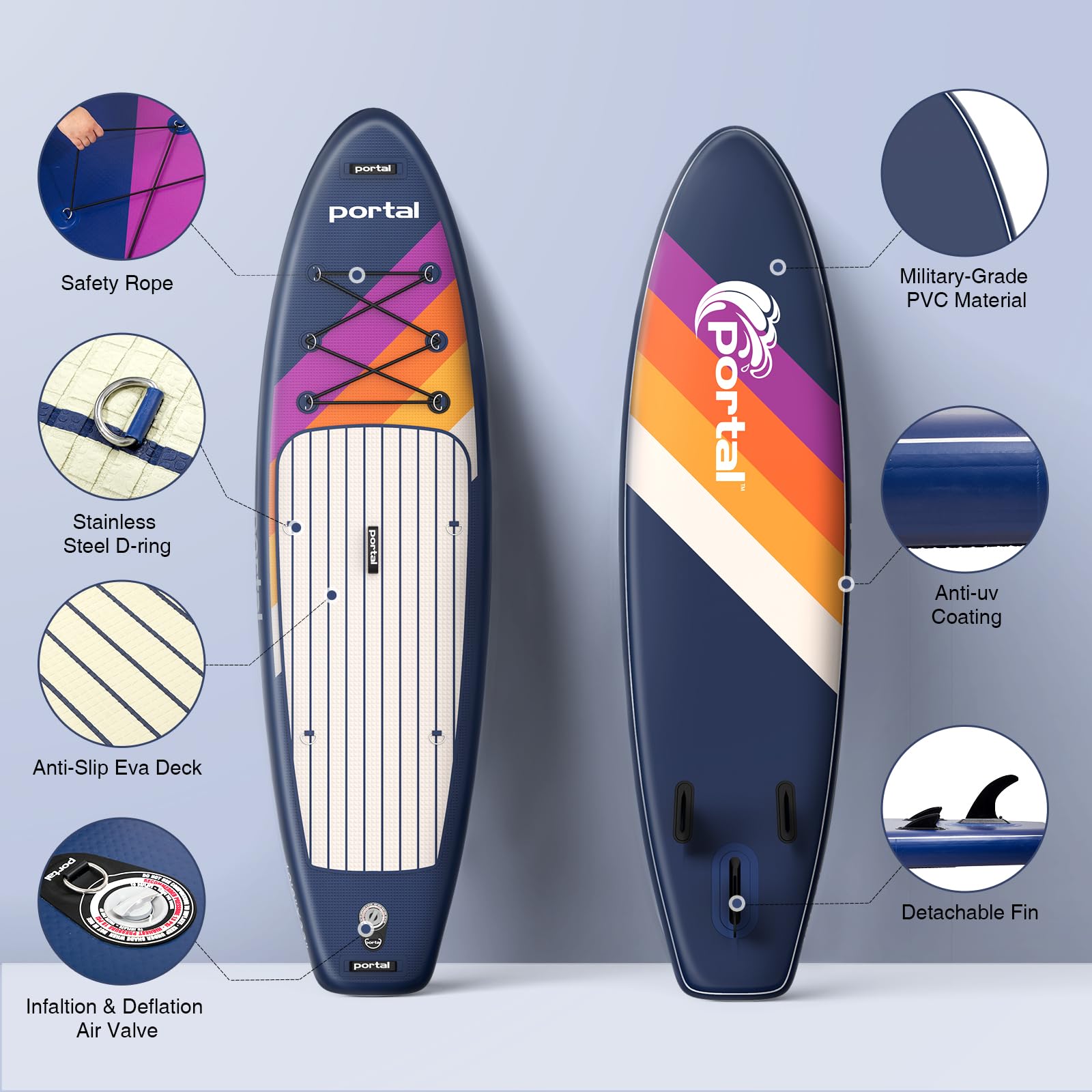 Portal Stand Up Paddle Board, 10'6x33 x6 Inflatable Paddle Boards with SUP Accessories Including Carry Bag, Hand Pump, Paddle, Leash, Fin, Repair Kit, Waterproof Phone Case