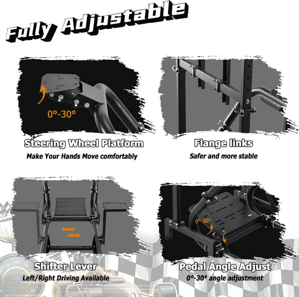 Dardoo Racing Simulator Cockpit Frame (50mm round tube) with Monitor Stand Fit for Logitech Thrustmaster Fanatec G29 G920 Racing wheel, Professional Cockpit Without Wheel Pedal and Handbrake