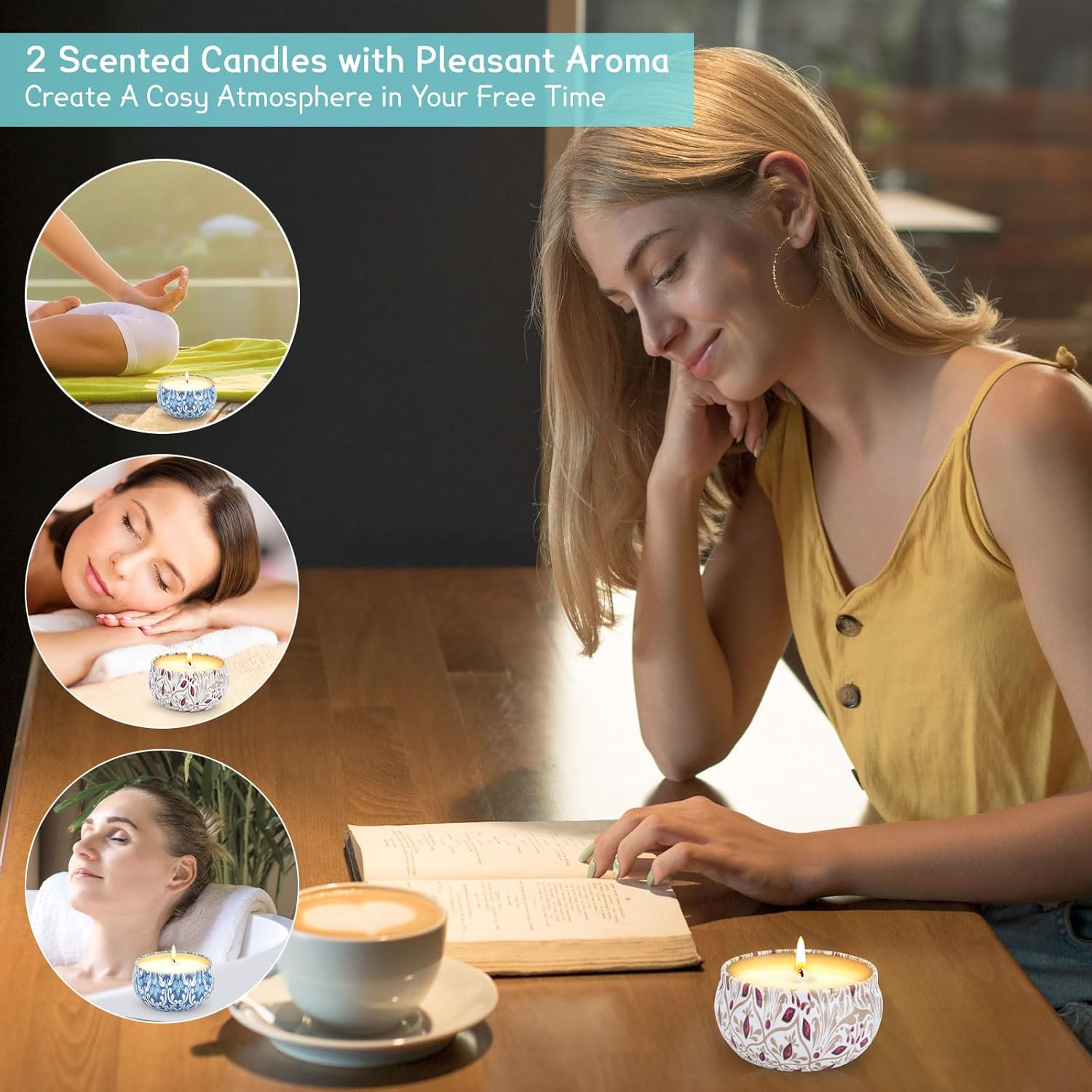 Garden Tools Gardening Gifts for Women, Trowel, Fork, Scissor, Candles and Hand Cream, Gardening Gifts for Women, Ladies Hamper with Daisy Print, Birthday Gifts for Women