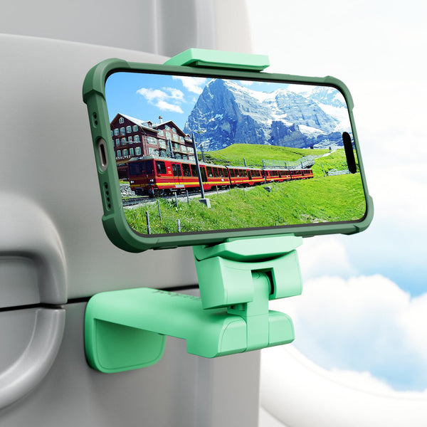 Airplane Phone Holder - Klearlook 4 in 1 Adjustable Phone Stand for Travel,360 Rotation Handsfree Viewing Flight Phone Holder,Foldable Travel Essential,Accessory for Flying/Traveling/Home/Office-Black