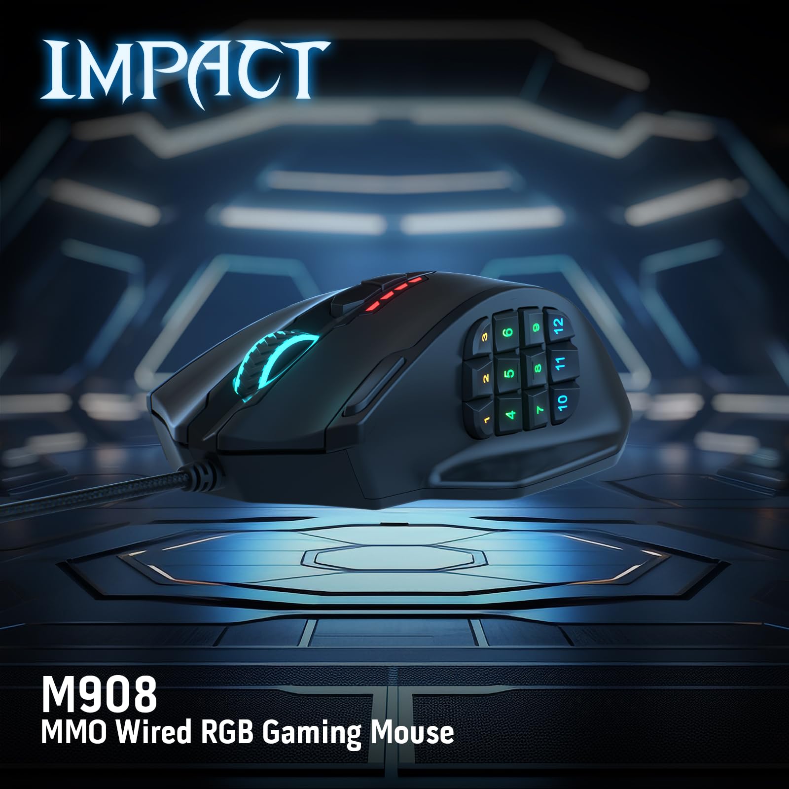 Redragon M908 Impact RGB LED MMO Mouse with Side Buttons Optical Wired Gaming Mouse with 12,400DPI, High Precision, 20 Programmable Mouse Buttons