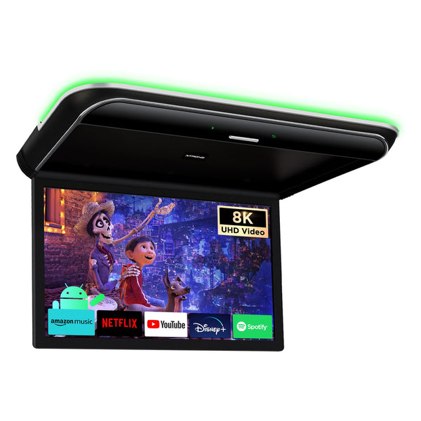 XTRONS Android Car Overhead Player 19.5 Inch Octa Core Car Roof Mount Monitor Wide IPS Screen 8K Video Built-in Stereo Speakers Flip Down Overhead Car Monitor Support 4G WiFi HDMI Input USB RCA Input