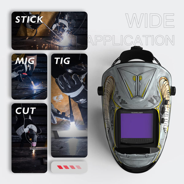 YESWELDER Welding Mask True Colour Large View 10X9cm Auto Darkening Welding Helmet Solar Powered Replaceable Battery, 4 Premium Sensors Wide Shade 4/5-9/9-13 for TIG MIG ARC CUT GRIND Welder Mask