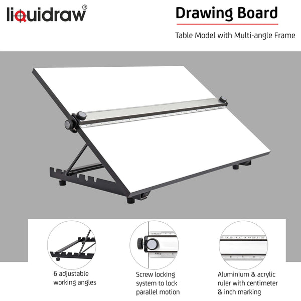 Liquidraw A3 Drawing Board Parallel Motion, Table Model with 5 Adjustable Working Angles, Includes Drawing Board Clips & Set Square