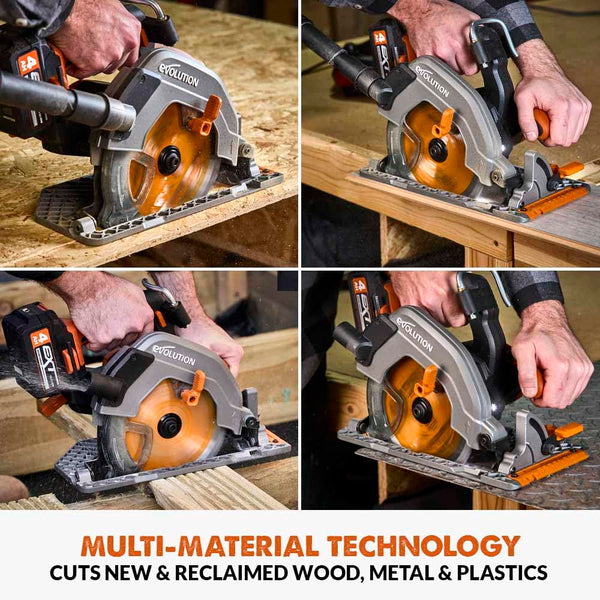 Evolution Power Tools R185CCSX Circular Saw With 1020 mm 3-Piece Track | Multi-Material Blade, Cuts Wood, Metal, Plastic & More | Incl Dust Port Adapter | 185mm (230v)