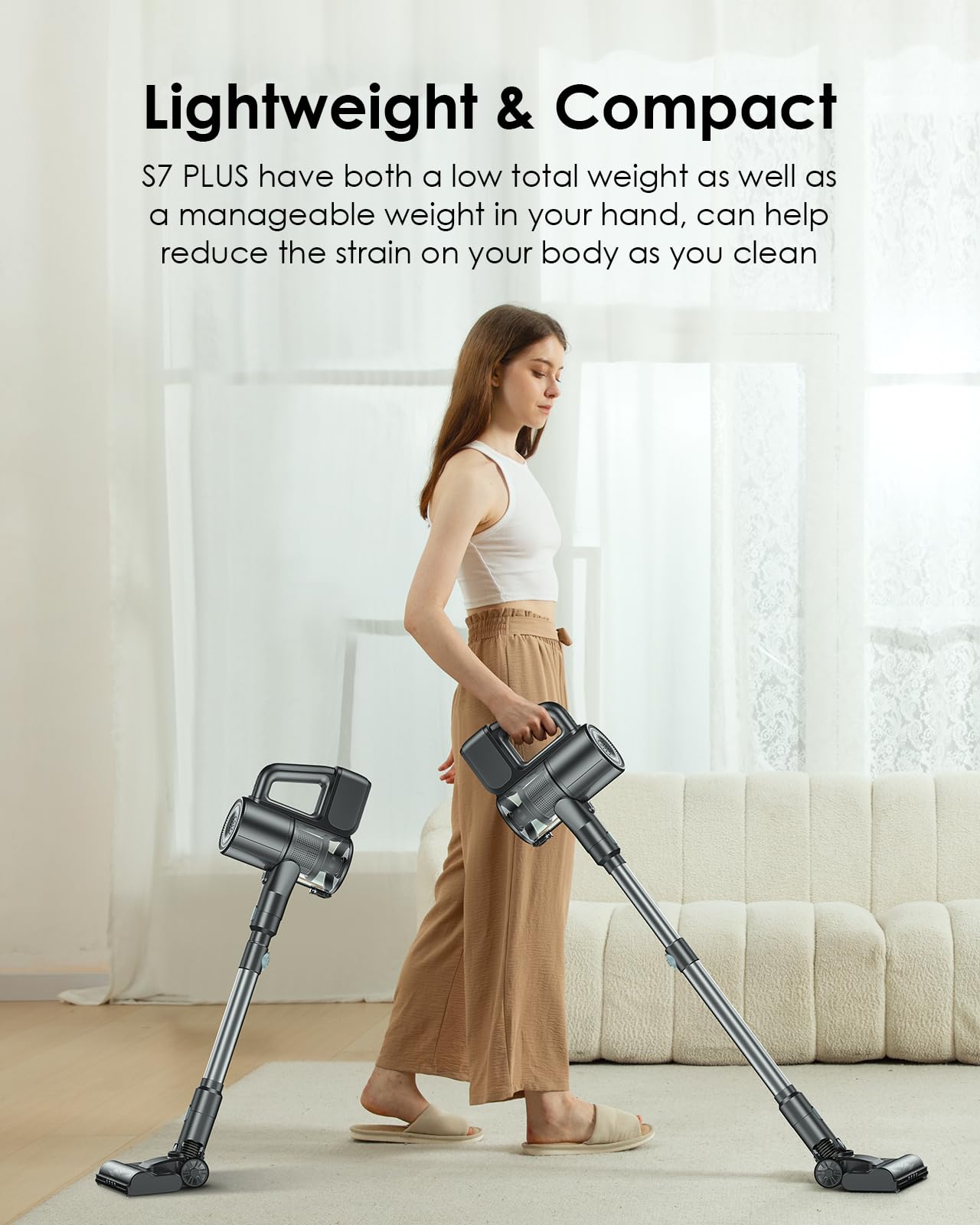 VersLife S7 PRO Cordless Vacuum Cleaner, 40Kpa 40Mins 2-in-1 Stick Vacuum, Lightweight and Versatile, Deep Cleans, Self-Standing, Green LED