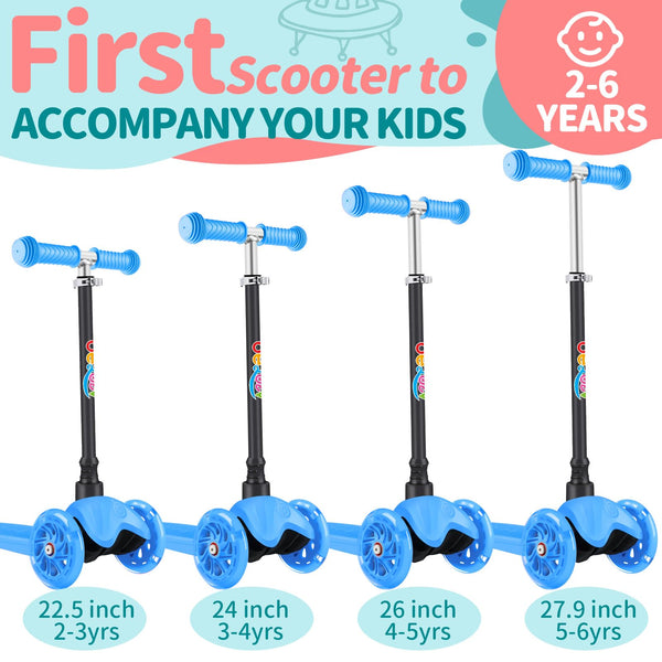 BELEEV Scooter for Kids Ages 2-6, 3 Wheel Scooter for Children Toddlers Girls Boys, Light-Up Wheels, 4 Adjustable Height, Lean to Steer, Non-Slip