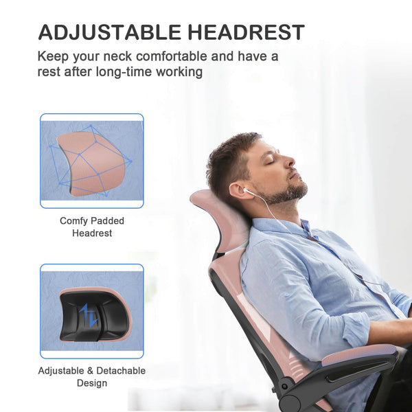 Office Chair - Ergonomic Desk Chair with Lumbar Support Headrest Adjustable, Padded Flip-up Armrests Comfy Seat Cushion High Back Executive Manager Chair For Home Office