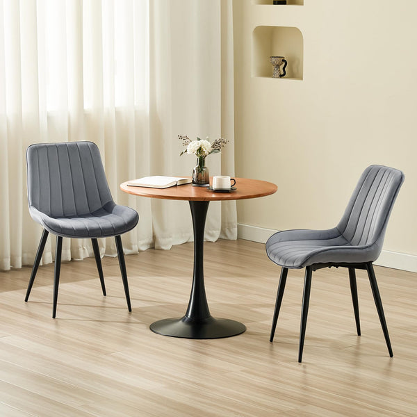LONGTOO Set of 6 Dining Chairs with Velvet Upholstered Seat & Backrest,Stable Metal Legs,Modern Stripe Design,Champagne