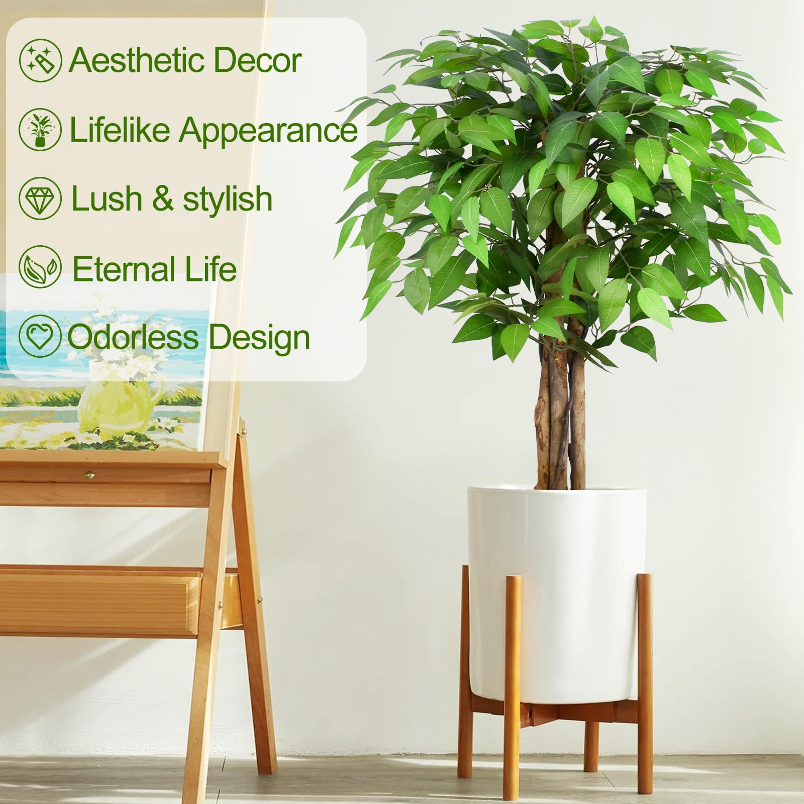 Keeplush 3ft Ficus Artificial Trees with Natural Curved Trunks, 36" Tall Lush Faux Tree for Home Decor Indoor, Green Lifelike Fake Ficus Tree