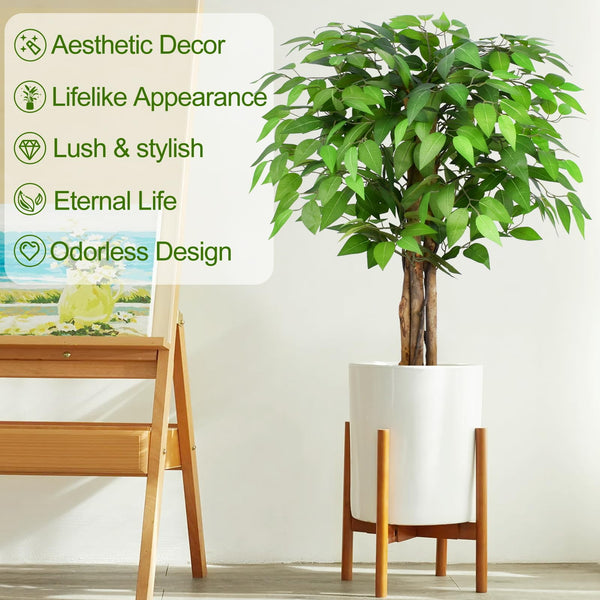 Keeplush 3ft Ficus Artificial Trees with Natural Curved Trunks, 36" Tall Lush Faux Tree for Home Decor Indoor, Green Lifelike Fake Ficus Tree
