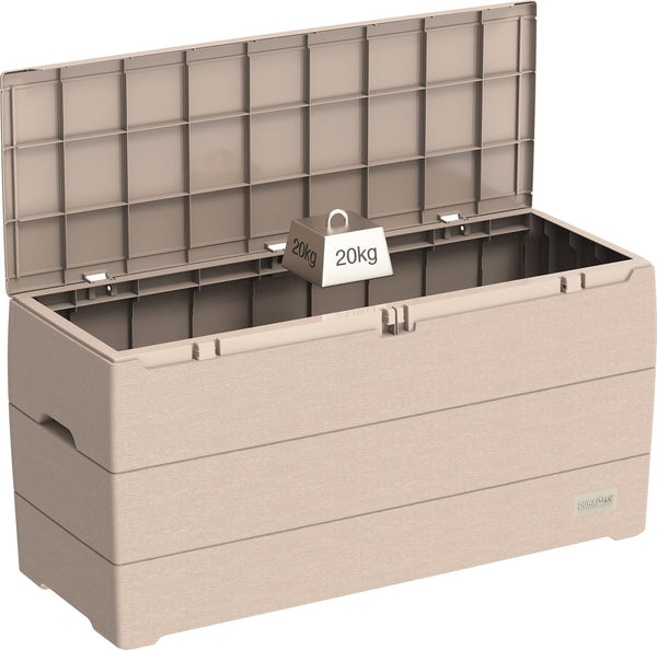 Duramax Cedargrain Durabox 270 Litre/ 71 Gallons plastic storage box, Outdoor Deck Garden Furniture Organizer, Lockable Lid, Plastic Cushion Box with