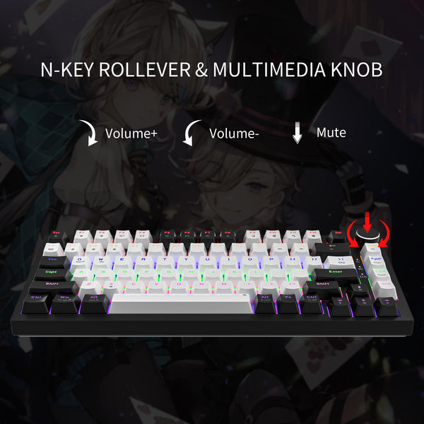 Newmen GM326 Mechanical Keyboard,Wired Gaming Keyboard,75% Percent TKL Hot Swappable Compact LED Backlit USB C Mechanical Gaming Keyboards with Knob for PC Windows Mac,QWERTY Layout,Black,Red Switches