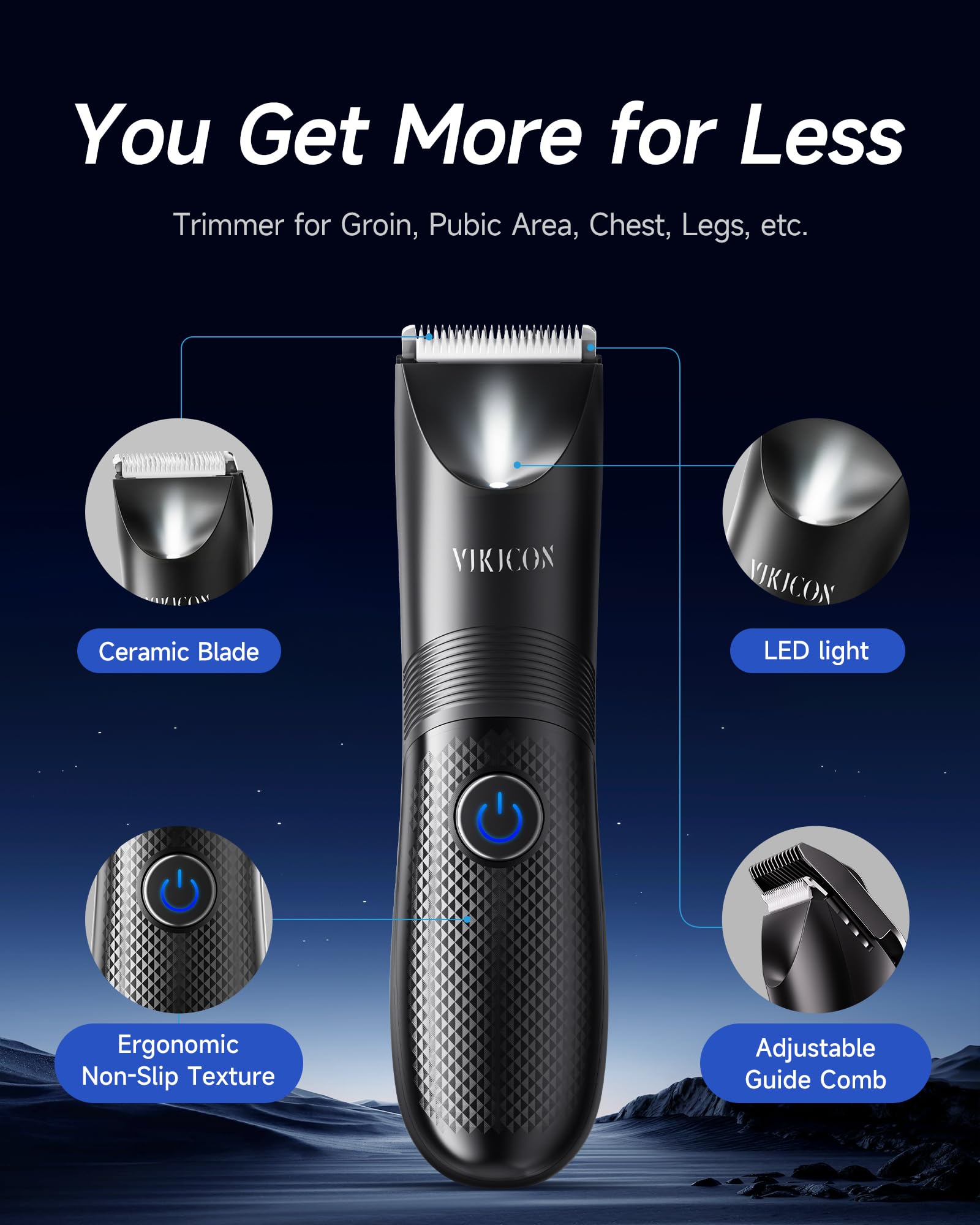 Manscape Trimmer for Men, VIKICON Pubic/Body Hair Trimmer, Electric Ball Trimmer for Private Parts, IPX7 Waterproof Body Goomer Shavers, USB-C Charging, Gifts for Men, New HT871