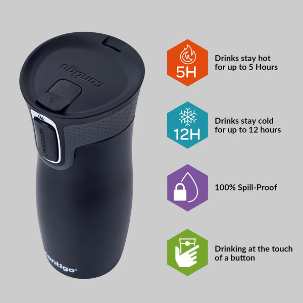 Contigo West Loop Autoseal Travel Mug, Stainless Steel Thermal Mug, Vacuum Flask, Leakproof Tumbler, Coffee Mug with BPA Easy-Clean Lid
