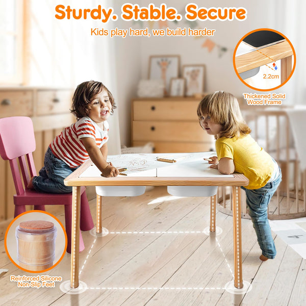 TERRASMUS Children's Tables, Multifunctional Sensory Table, Play Sand and Water Table with 3 Storage Bins, Kid's Desk for Art, Drawing, Studying and