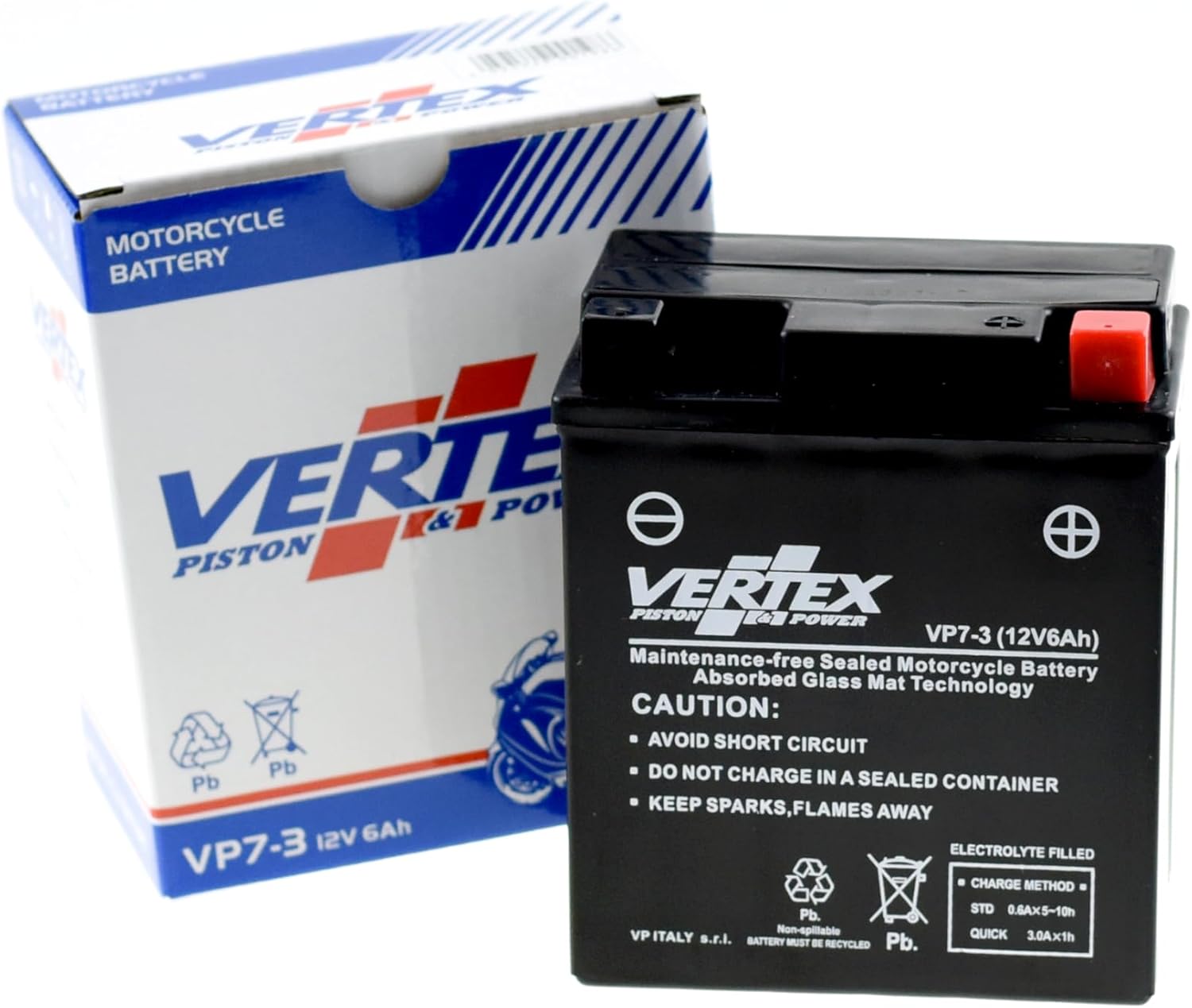 Vertex VP7-3 Sealed AGM Motorcycle/Powersport Battery, 12V, 6Ah, CCA (-18) 85, Compatible with: CTX7L-BS, Perfect battery for Motorcycle, ATV's, Personal Watercraft and Snowmobiles